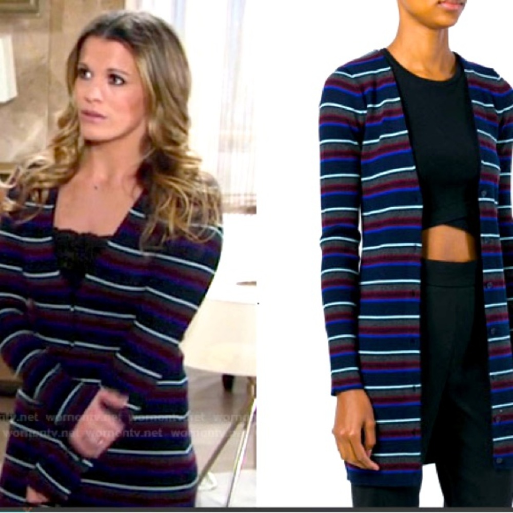 Alexander Wang Metallic Striped Chelsea Cardigan Sweater Merino Wool Size Small